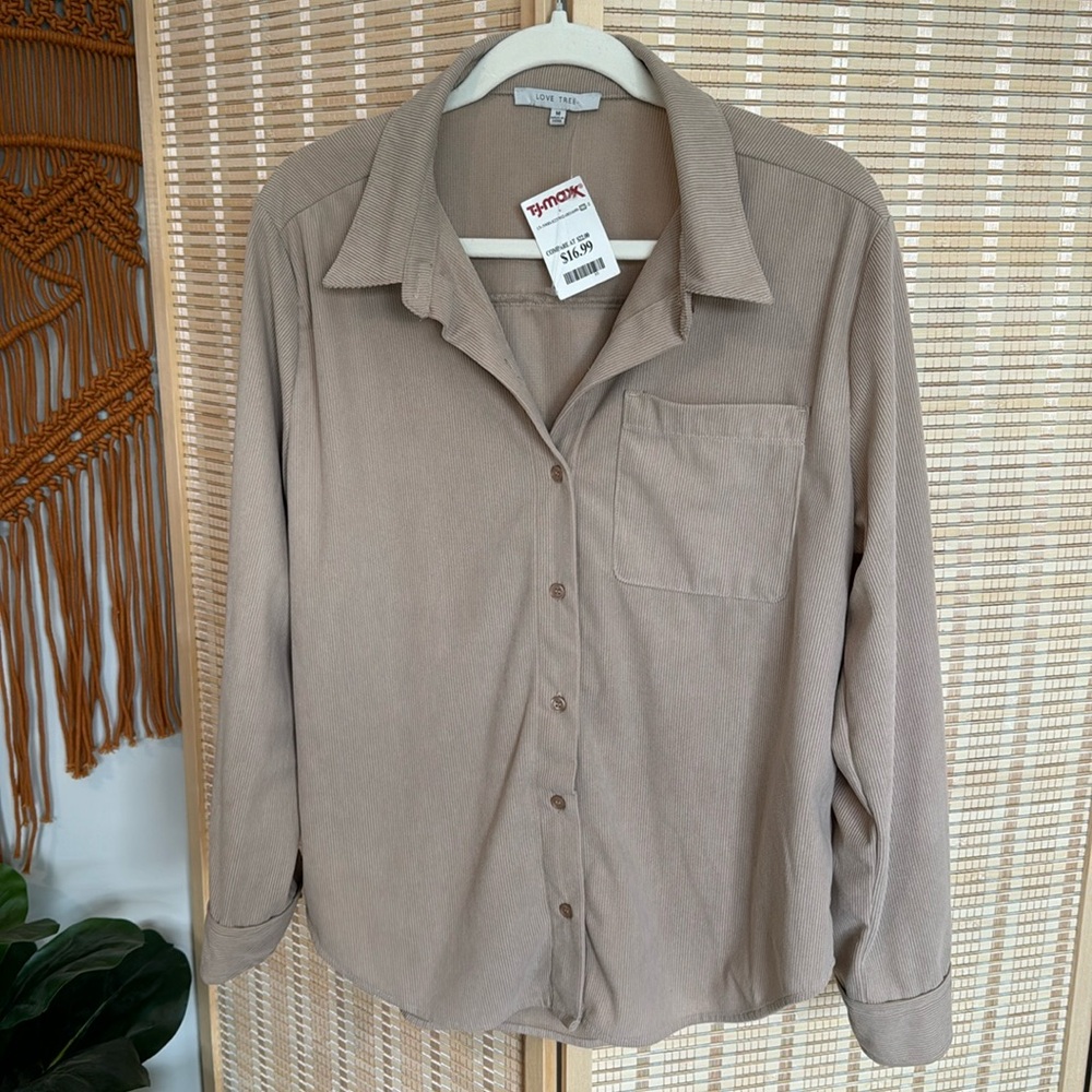 Love Tree Tan Corduroy Button Down Shirt NWT